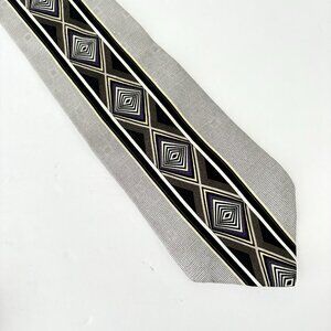 CONTE DI MILANO 1990s Necktie Art Deco Gray Black Diamonds 100% Silk Long 62”